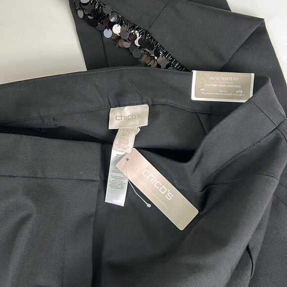 NEW CHICO'S the ultimate fit BEADED HEM SLIM ANKLE PANTS sz 1.5 black 10 medium - Picture 4 of 7